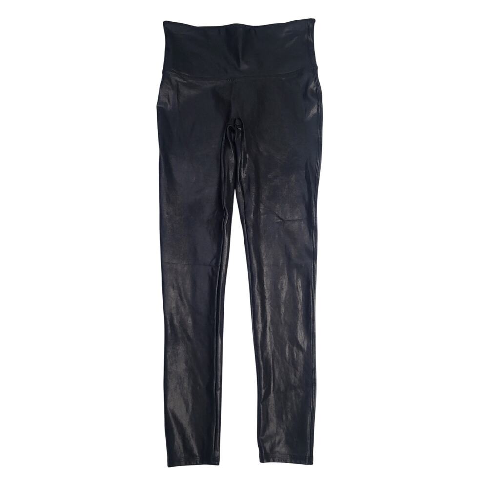 Spanx Faux Leather Leggings Black Shaping Smoothing Compression‎ Medium Petite